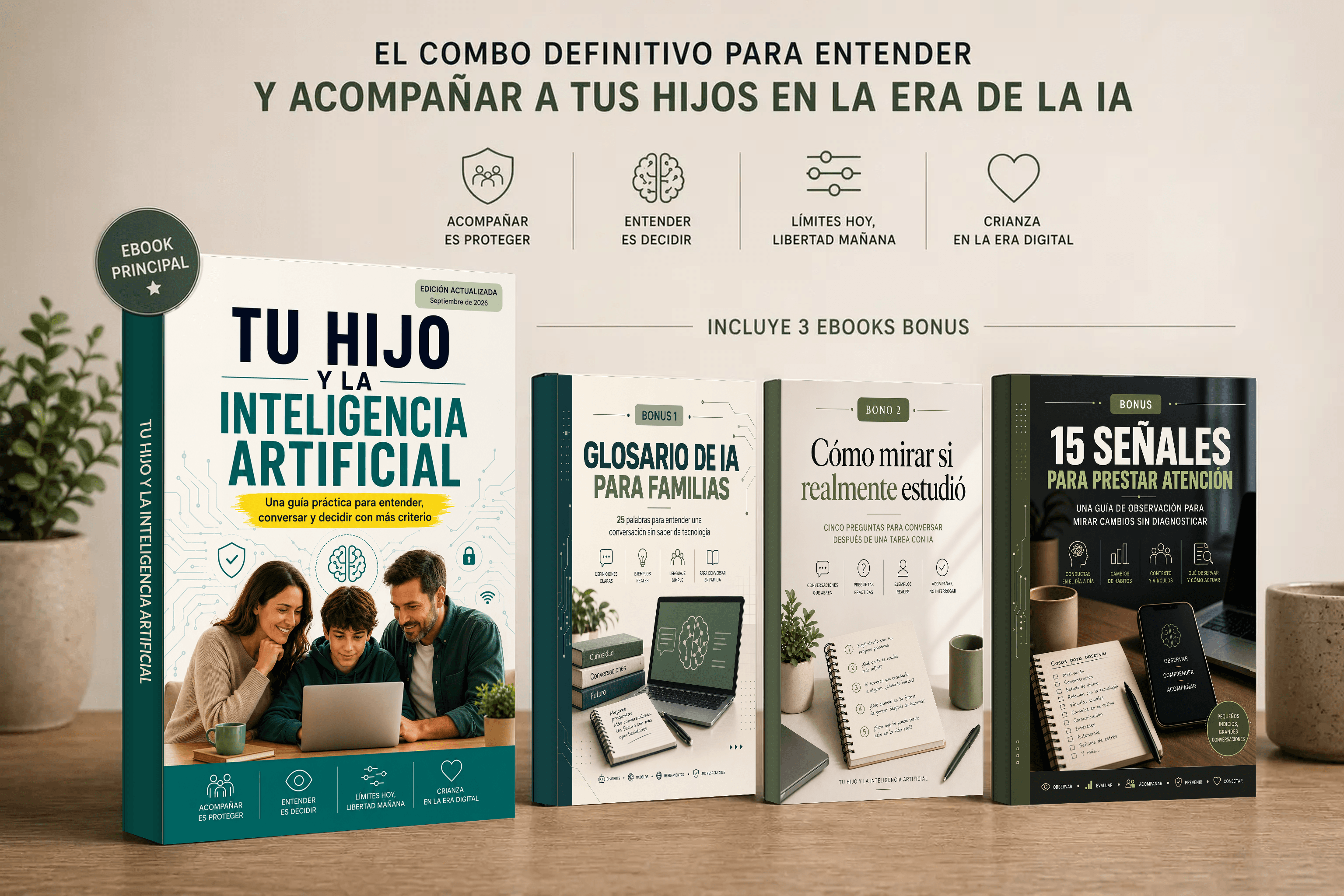 Los cuatro materiales incluidos en Kit IA en Familia
