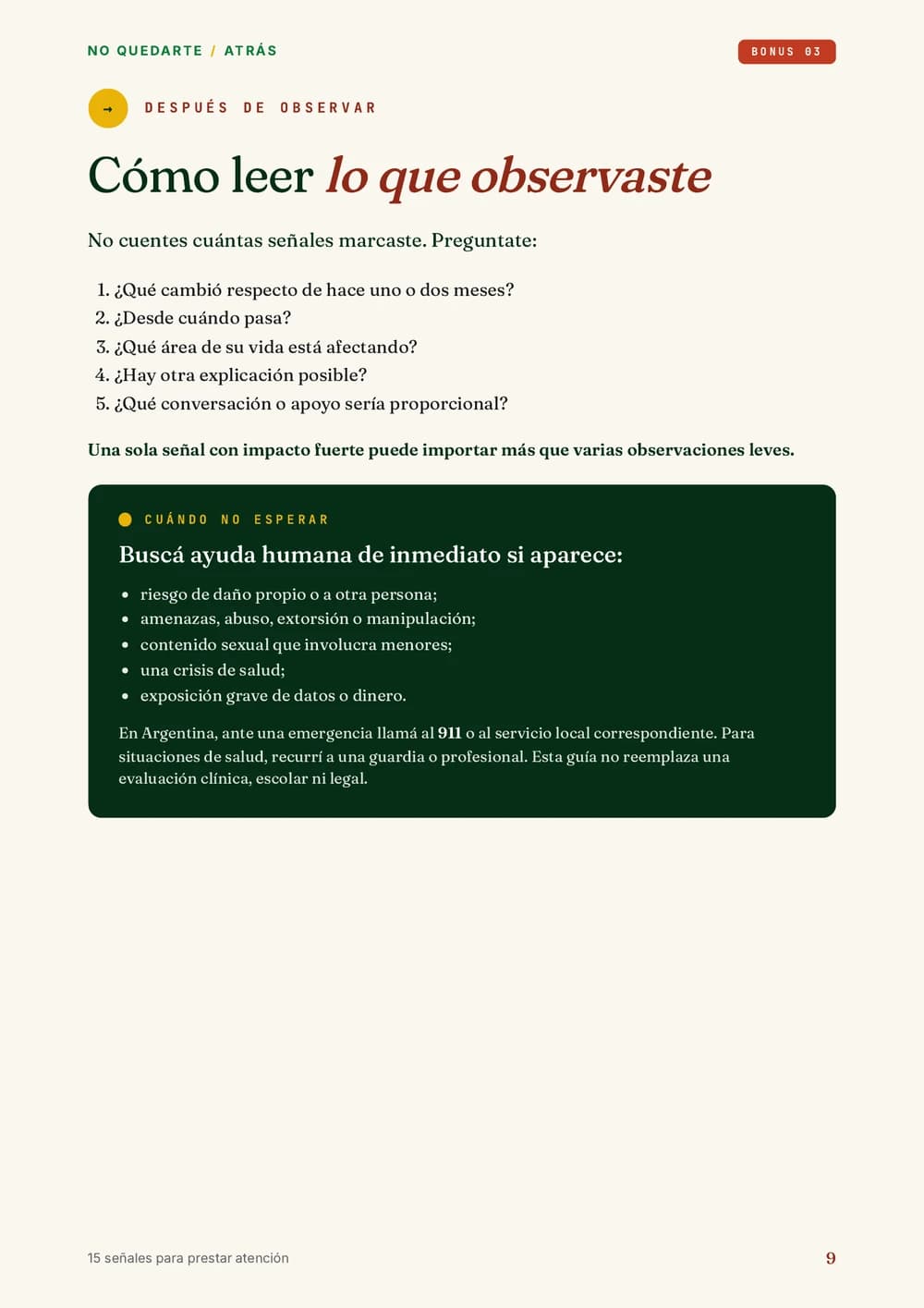 Página real del kit: Un criterio para leer lo observado
